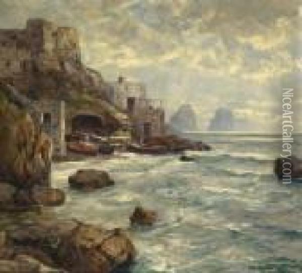 Fischerdorf An Der Kuste Von
 Capri. Oil Painting - Albert Wenk