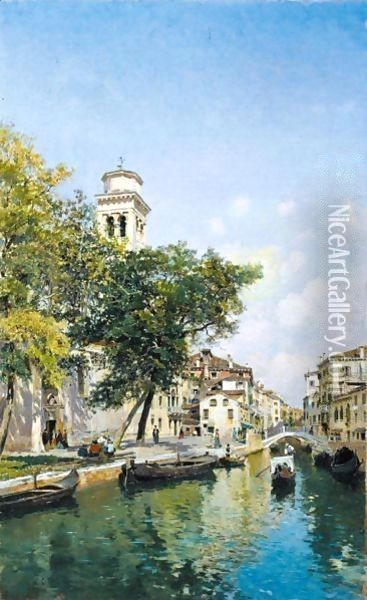 Gondolas On A Venetian Canal 3 Oil Painting - Federico del Campo