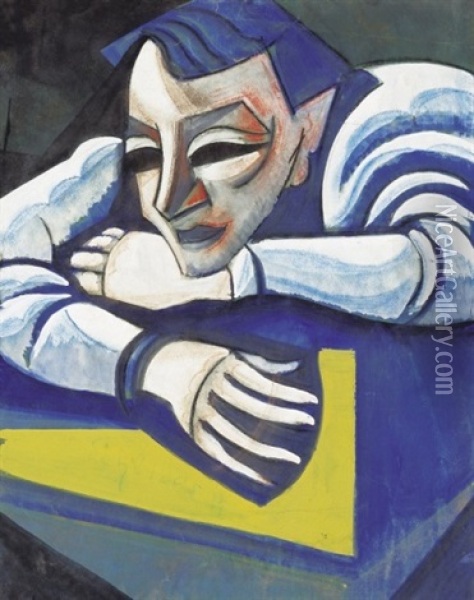 Konyoklo (man Leaning On His Elbow) Oil Painting - Hugo Scheiber