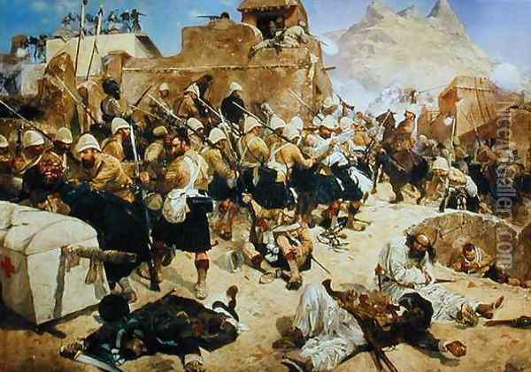 Candahar: The 92nd Highlanders and the 2nd Gurkhas Storming Gaudi Mullah Sahibdad Oil Painting - Richard Caton Woodville