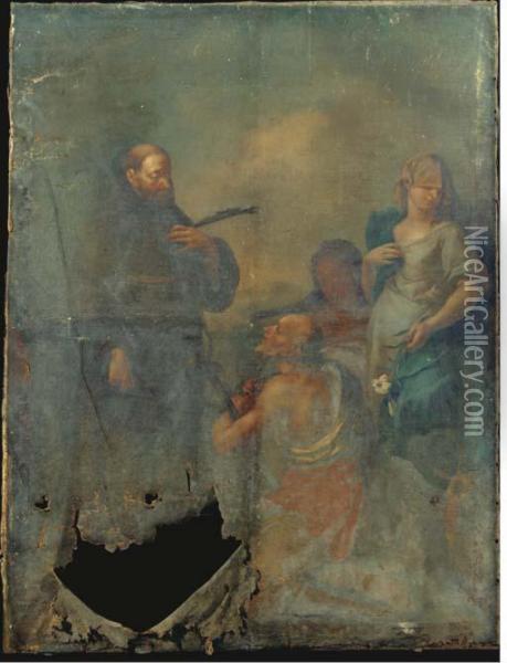 A Vision Of Saint Francis Appearing To A Hermit Saint Oil Painting - Andries Cornelis Lens
