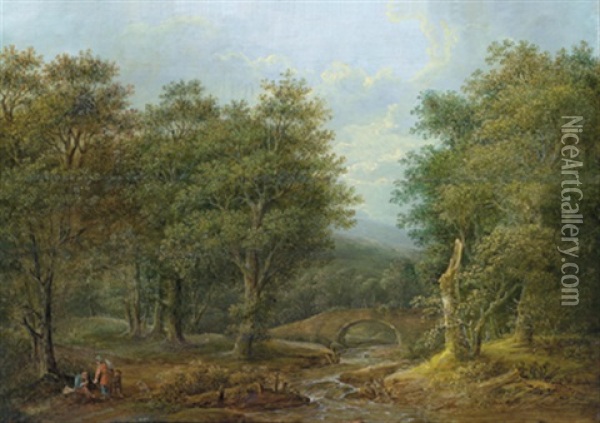Waldlandschaft Mit Rastenden An Einem Bach Oil Painting - Joachim Franz Beich