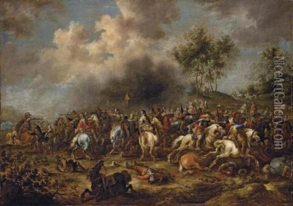 A Cavalry Battle Oil Painting - Alexander Casteels