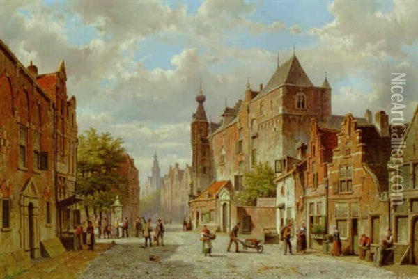 A Town Scene With Figures Oil Painting - Willem Koekkoek