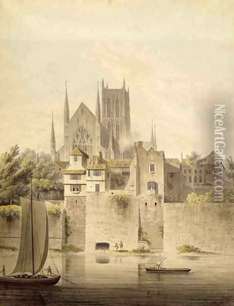 West View of Worcester Cathedral, 1798 Oil Painting - John Powell
