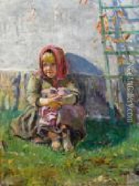 Young Girl Sitting In A Garden Oil Painting - Nikolai Petrovich Bogdanov-Belsky