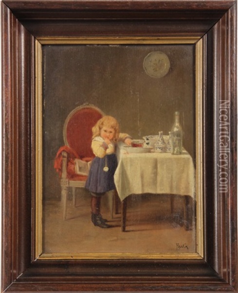 Girl With Papa's Watch And Mulled Wine Oil Painting - Jean-Paul Haag