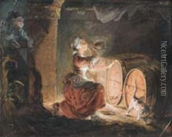 Jeune Femme Dans Une Cave Oil Painting - Philibert-Louis Debucourt