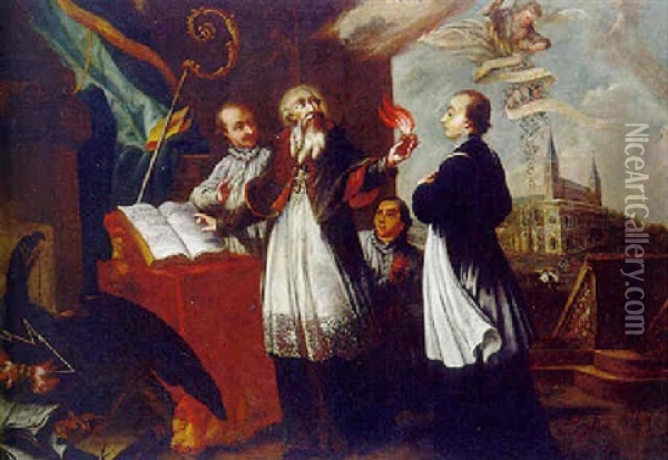 Der Hl. Augustinus Mit Aufgeschlagenem Regelbuch Oil Painting - Johan-Michael Baader