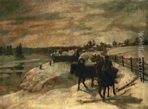 Russische Bauern Mit Einer Troika Oil Painting - Adolf (Constantin) Baumgartner-Stoiloff