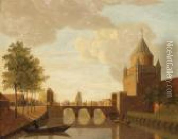 A View Of The Kleine Houtpoort, Haarlem Oil Painting - Johannes Huibert Prins