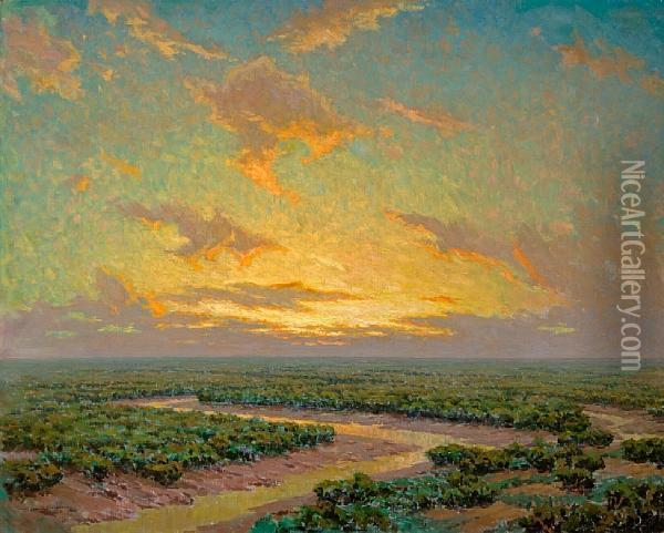 Marsh Under Golden Skies Oil Painting - Granville Redmond
