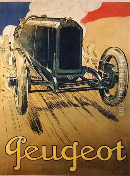 Poster advertising a Peugeot Racing Car, c.1918 Oil Painting - Rene Vincent