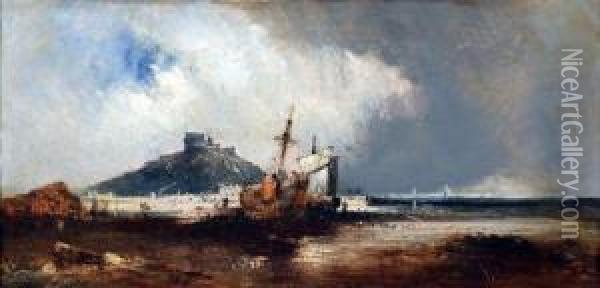 Coastal Scene With Beached Fishing Boats Oil Painting - William McAlpine