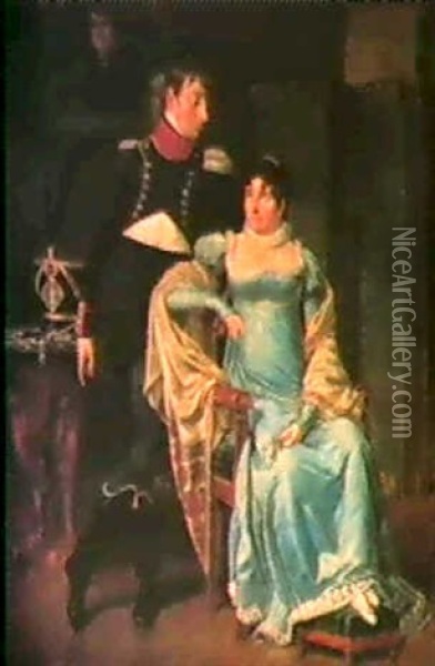 Portrait D'une Dame De Qualite, Un Officier A Ses Cotes Oil Painting - Robert Jacques Francois Faust Lefevre