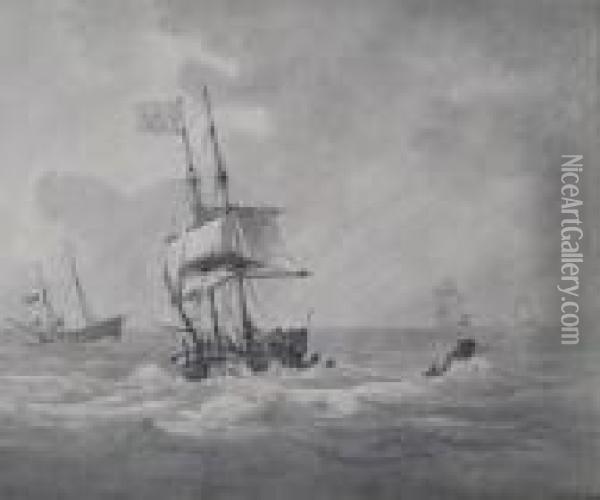 Merchantmen At Sea Oil Painting - Nicholas Pocock