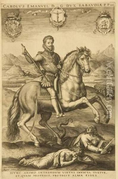 Bildnis Carlo Emanuele I., Herzog Von Savoyen Zu Pferd. Oil Painting - Raphael I Sadeler