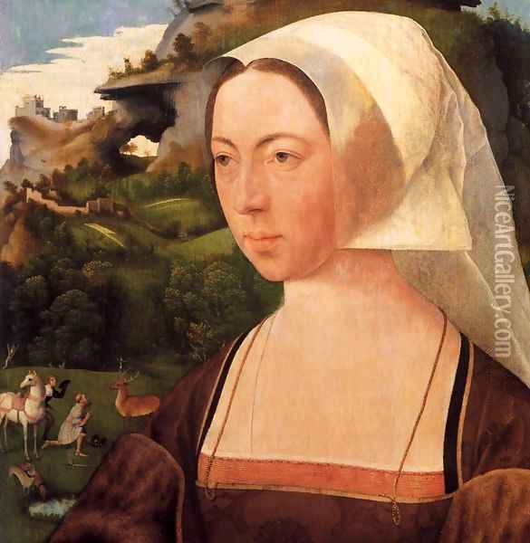 Portrait of a Woman (detail) Oil Painting - Jan Mostaert