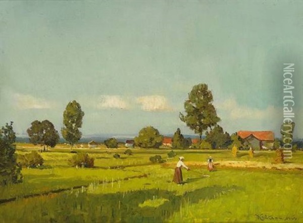 Erntenlandschaft Mit Weitem Blick In Das Land Oil Painting - Karl Kaltenmoser