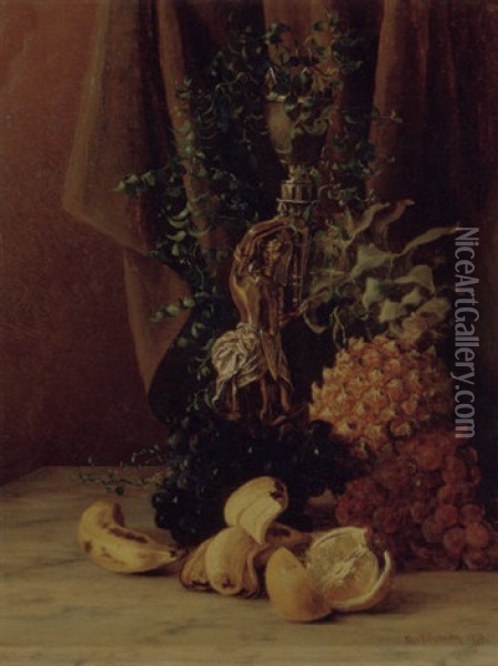 Still Life With Fruit And An Egyptian Figurine Oil Painting - Alice Brown Chittenden