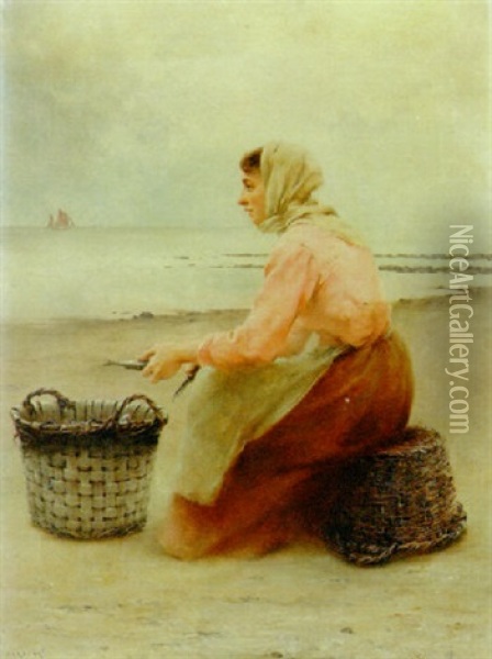 The Day's Catch Oil Painting - August Vilhelm Nikolaus Hagborg