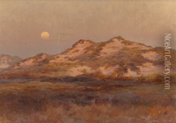 Dunes At Moonrise Oil Painting - Henry Singlewood Bisbing