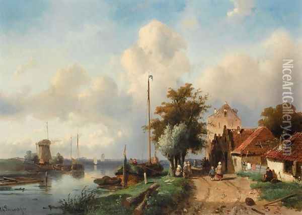 River Landscape Oil Painting - Charles Henri Leickert
