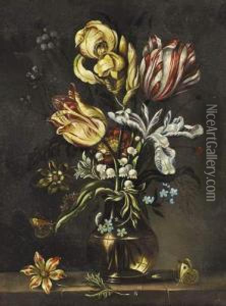 Tulipes Dans Un Vase De Verre. Oil Painting - Ambrosius the Elder Bosschaert