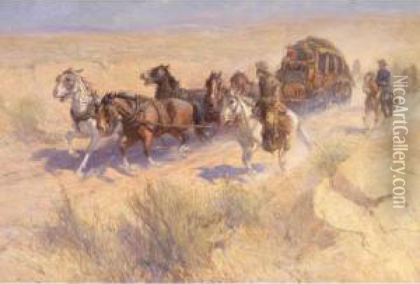 Stagecoach Oil Painting - Oscar Edmund Berninghaus