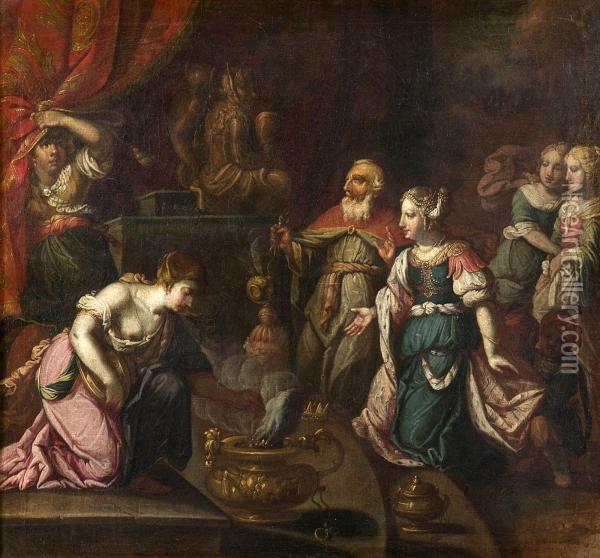 Salomon Sacrifiant Aux Idoles Oil Painting - Johann Heiss