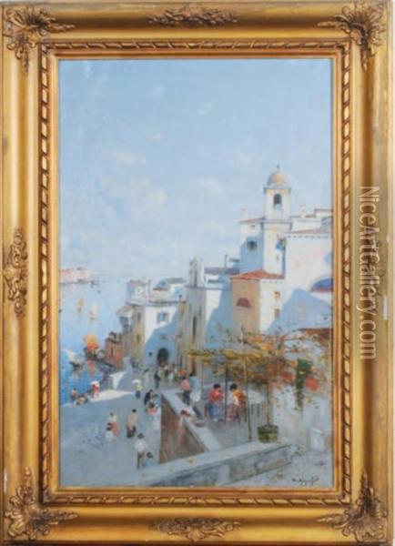 A Mediterranean Coastal Village Oil Painting - Wilhelm von Gegerfelt