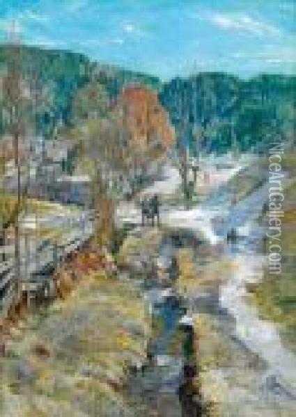 Landskap Med To Gutter Ved Bekk, Ulvin 1918 1918 Oil Painting - Gerhard Peter Frantz Munthe