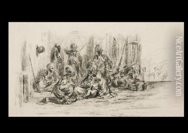 Guerriers Arabe Au Repos Oil Painting - Alexandre Gabriel Decamps
