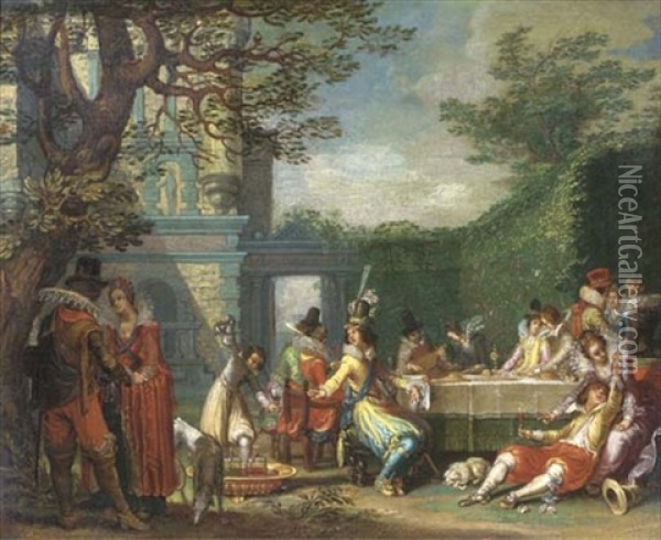 A Merry Company Feasting In An Elegant Garden Oil Painting - Willem Pietersz Buytewech