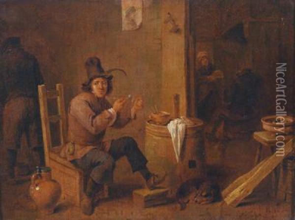 Umkreis Wirtshausinterieur Mit Einem Eine Pfeife Rauchenden Bauern Oil Painting - David The Younger Teniers