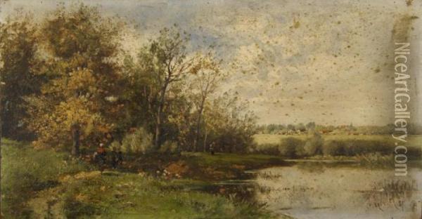 Bords De Riviere Oil Painting - Eugene Galien-Laloue