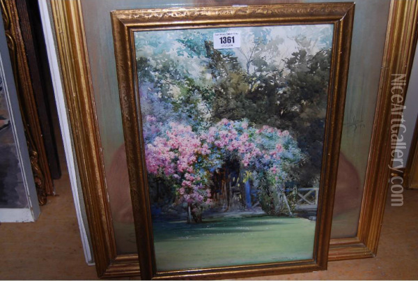 Garden With Rose Arbour Oil Painting - Robert E. Groves