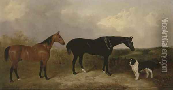 Lubin and Cobbler, with a landseer, in an extensive landscape Oil Painting - John Dalby
