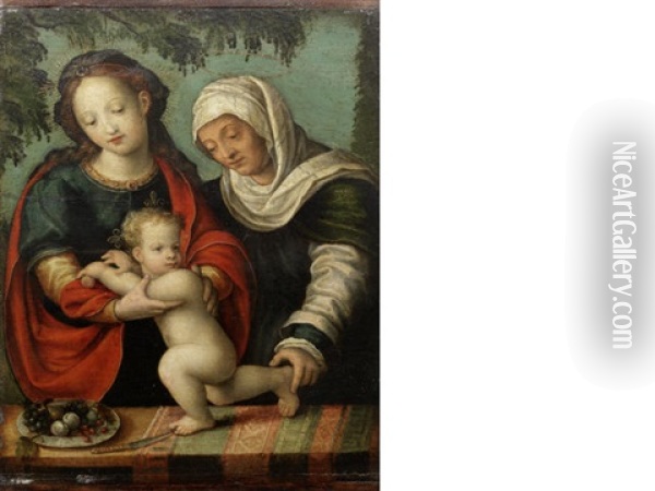 The Madonna And Child With Saint Anne Oil Painting - Cornelis van Cleve