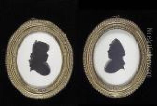 A Pair Of Silhouettes Of Two 
Ladies, Facing Each Other, Wearing Fichus And Hats Dressed With Ribbons,
 Their Hair Worn In Chignons Oil Painting - John Smith