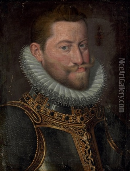 Portrait Of Emperor Rudolf Ii Wearing A Breastplate Oil Painting - Frans Pourbus the younger