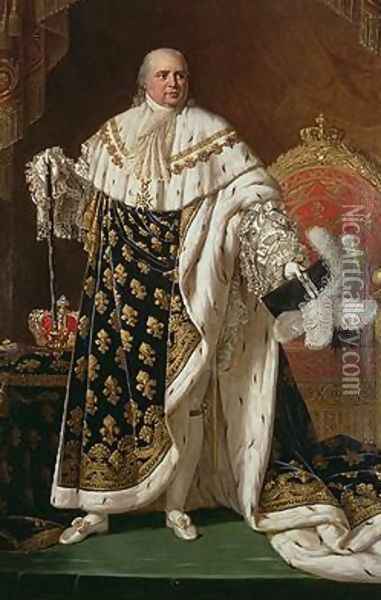 Portrait of Louis XVIII 1755-1824 in coronation robes Oil Painting - Robert-Jacques-Francois-Faust Lefevre