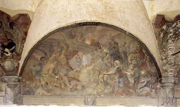 St. Dominic Resurrecting Forty Drowned Pilgrims, lunette from the fresco cycle of the Life of St. Dominic, in the cloister of St. Dominic, c.1698 Oil Painting - Cosimo Ulivelli