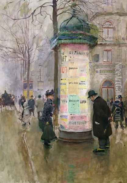 The Colonne Morris c.1885 Oil Painting - Jean-Georges Beraud