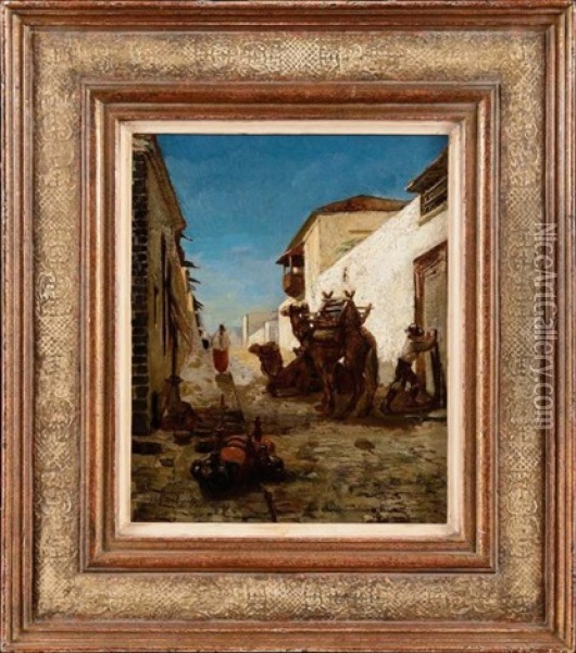 Scene De Rue En Afrique Du Nord Oil Painting - Joseph Charles Adrien Valette