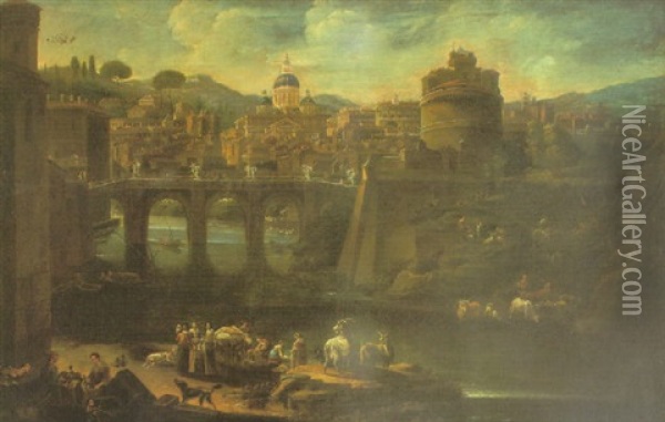 Vista De Roma Con Castel Sant' Angelo Y El Vaticano Al Fondo Oil Painting - Hendrick Mommers