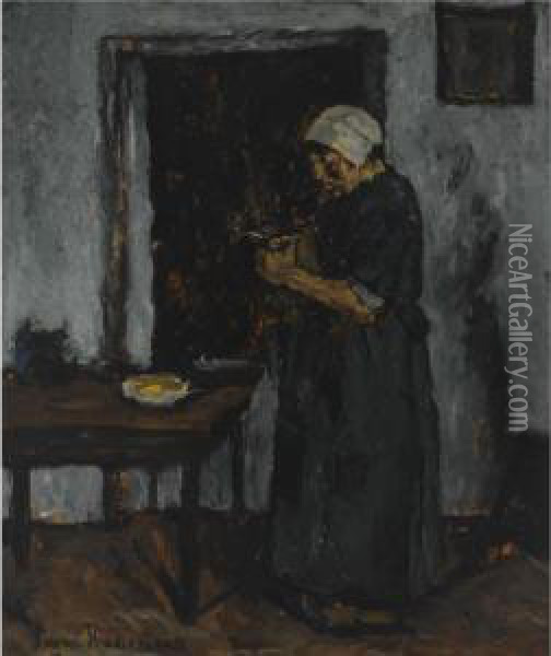 A Peasant Woman Cutting Bread Oil Painting - Suze Robertson