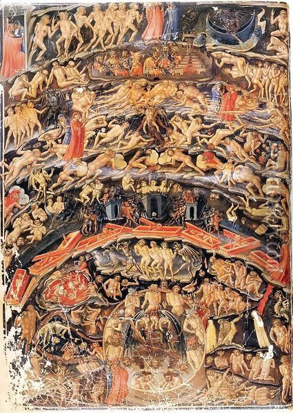 Inferno, from the Divine Comedy by Dante (Folio 1v) Oil Painting - Bartolomeo Di Fruosino