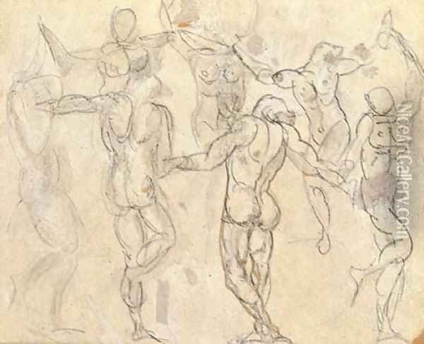 Etudes pour 'La Ronde' Oil Painting - Auguste Rodin