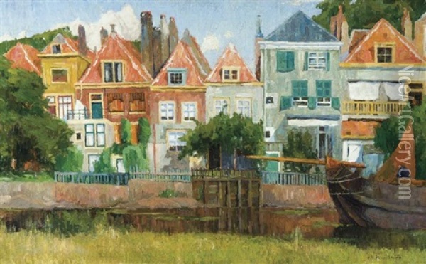 Maisons Le Long Du Canal, Hollande Oil Painting - Albert Baertsoen
